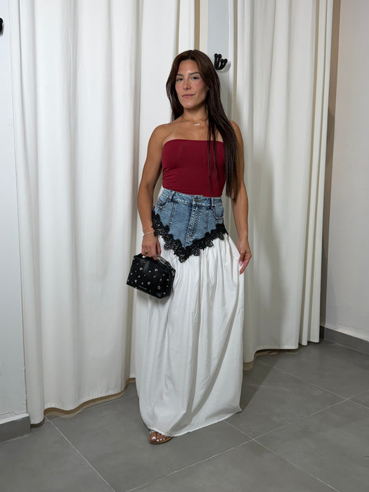 Denim Contrast Maxi Skirt
