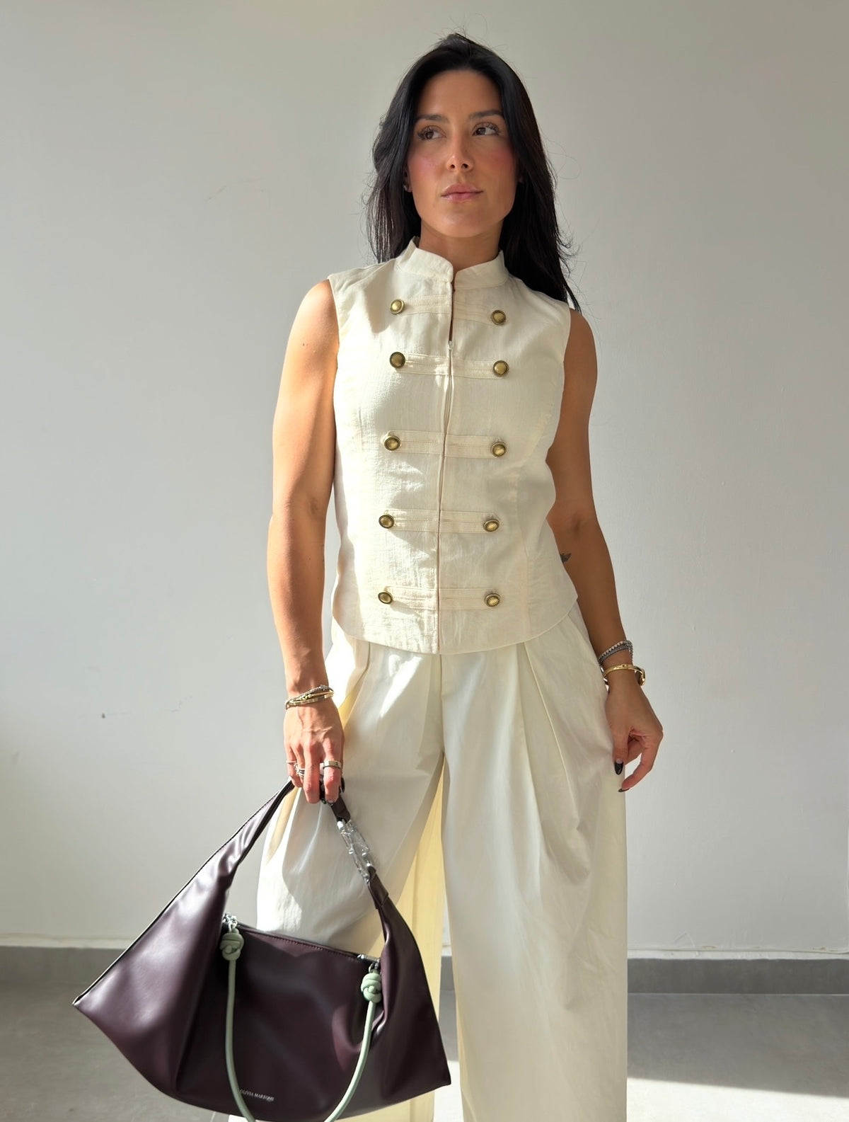 Ivory Button Zip Up Top