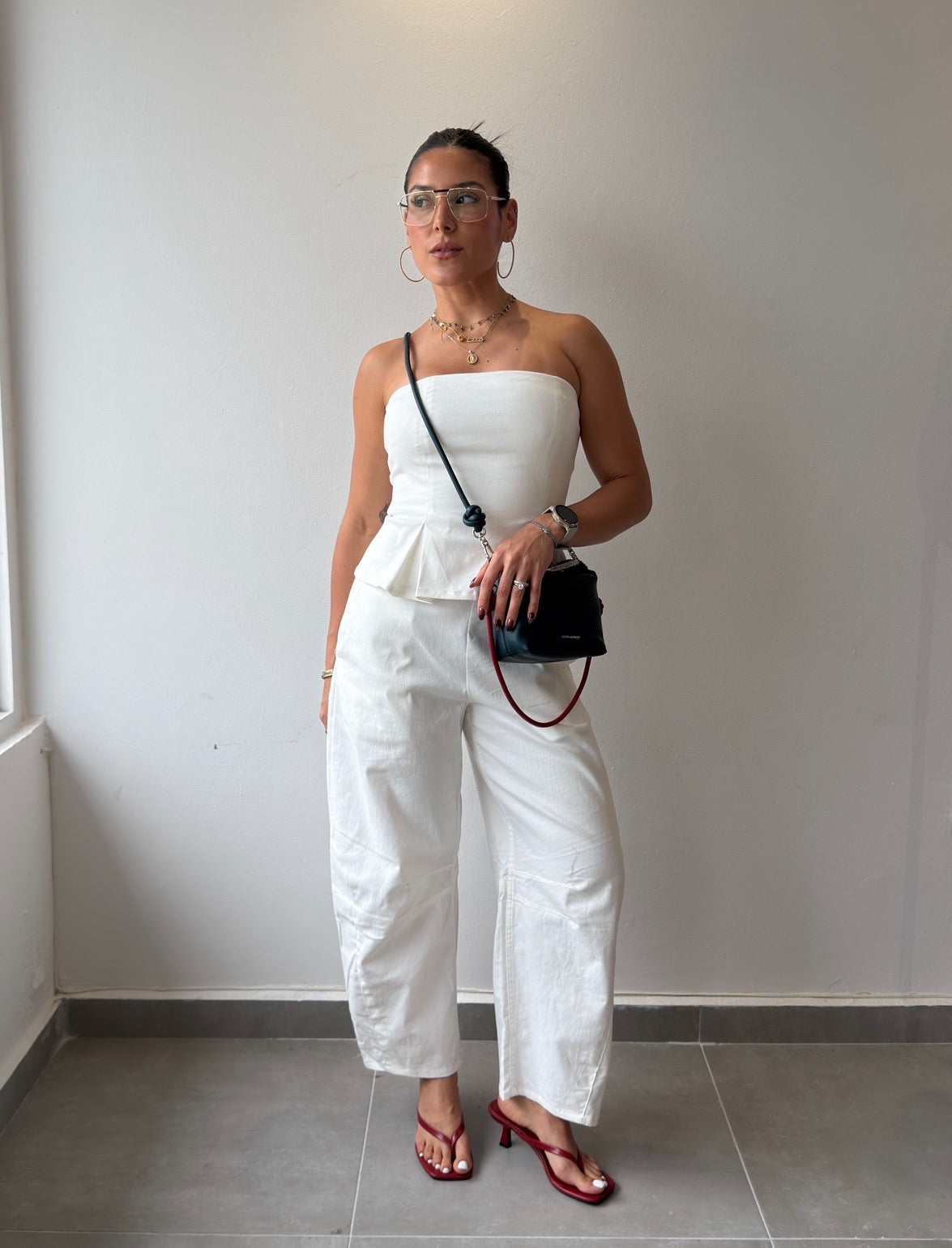 White Peplum Barrel Jumpsuit