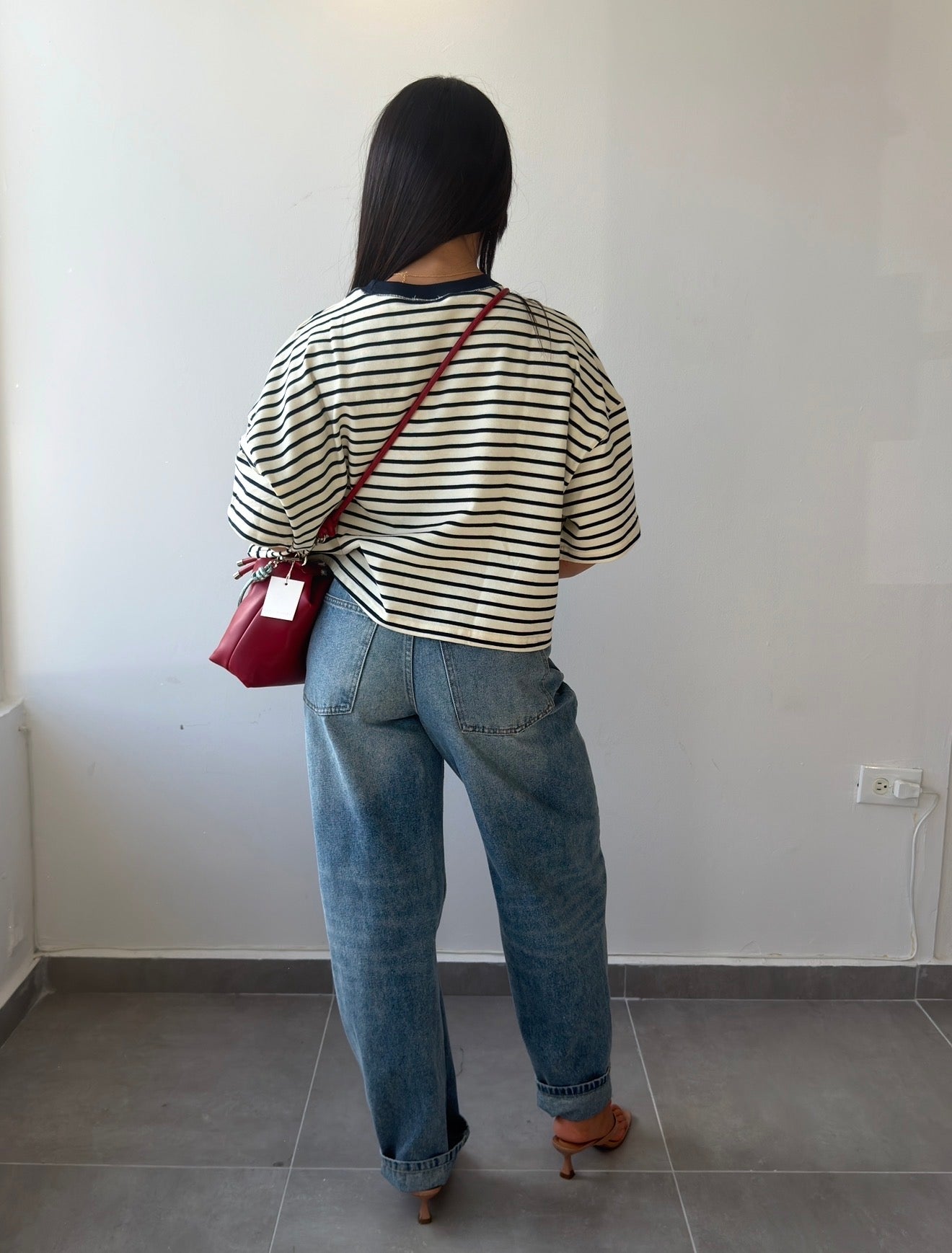 Navy/Ecru Stripes Oversized Top