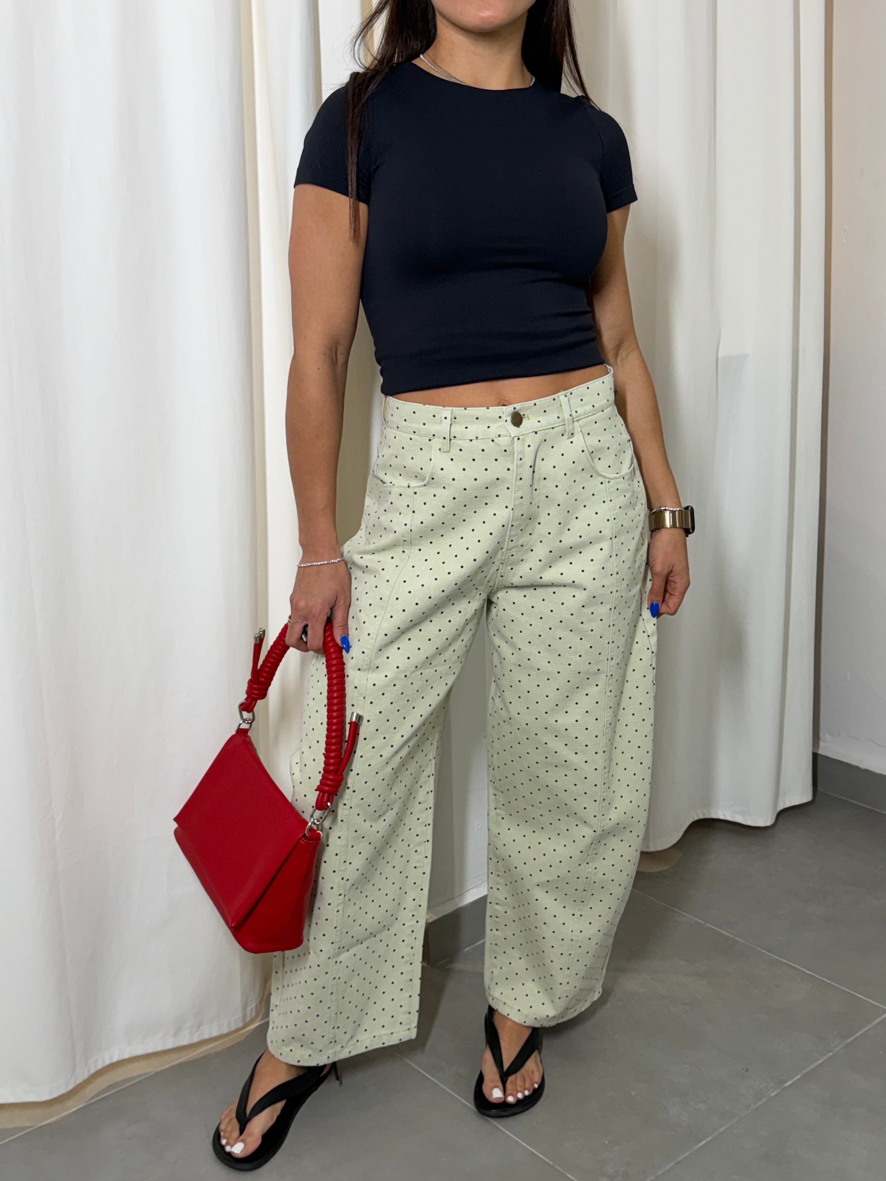 Sage Polka Barrel Jeans