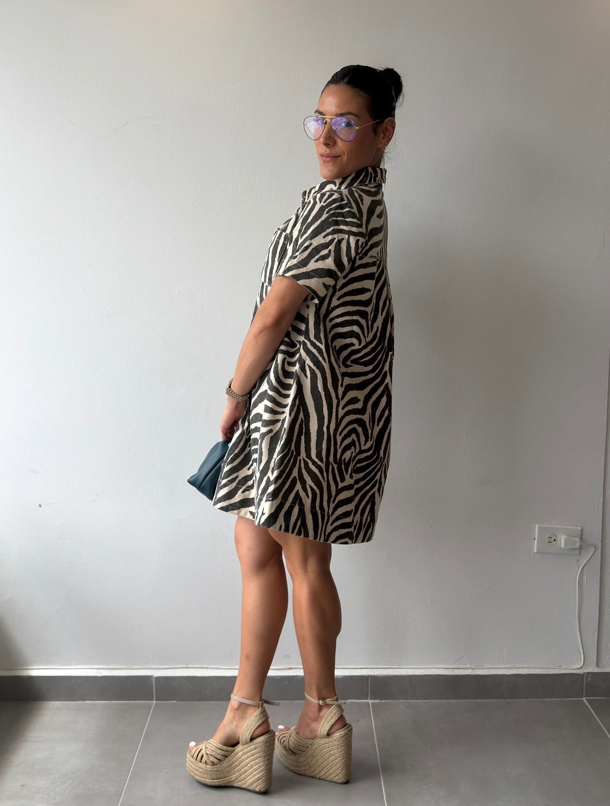 Zebra Collared Denim Dress