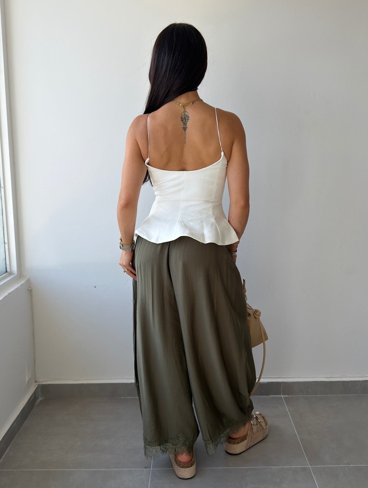 Olive Lace Trim Pants