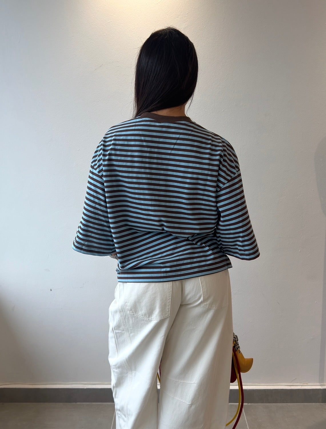 Blue/Brown Stripes Oversized T Shirt