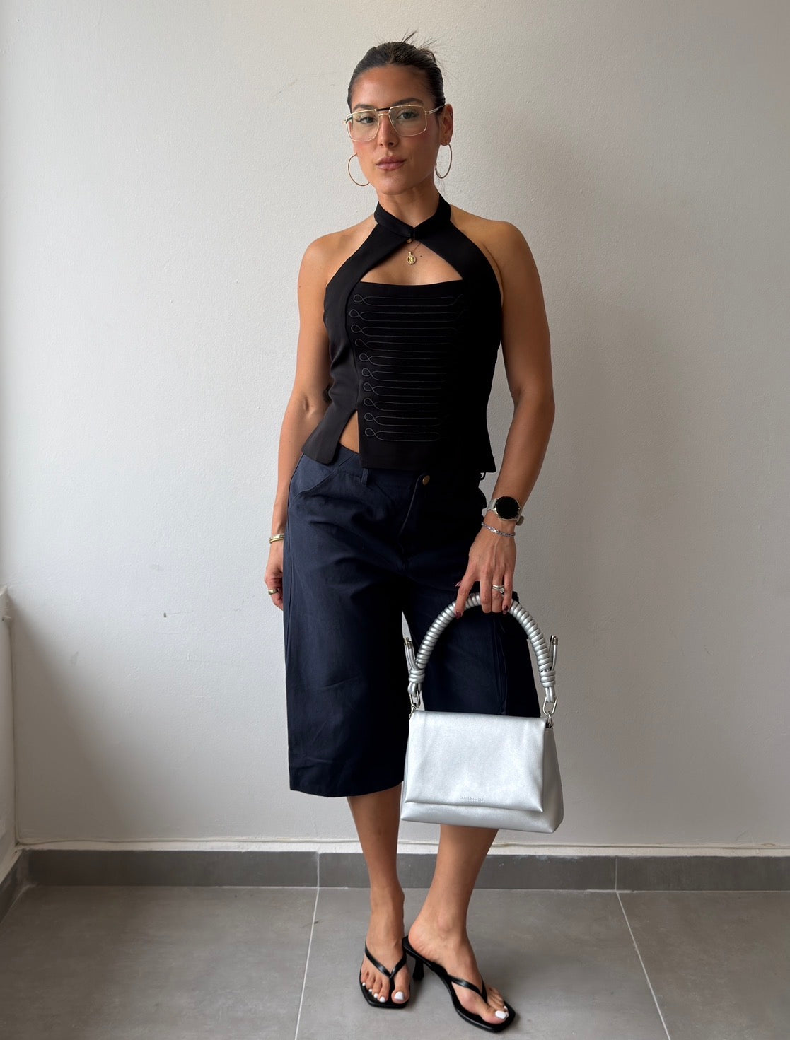 Black Embroidered Halter Top