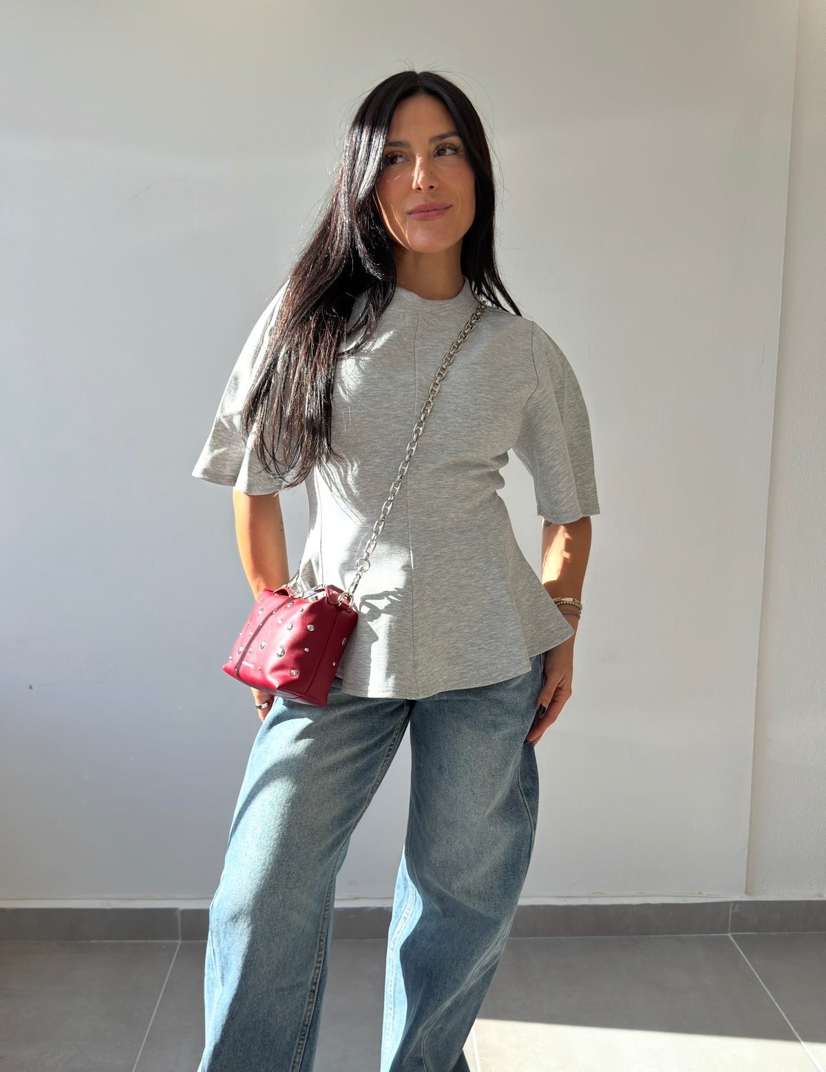 Grey Peplum Top