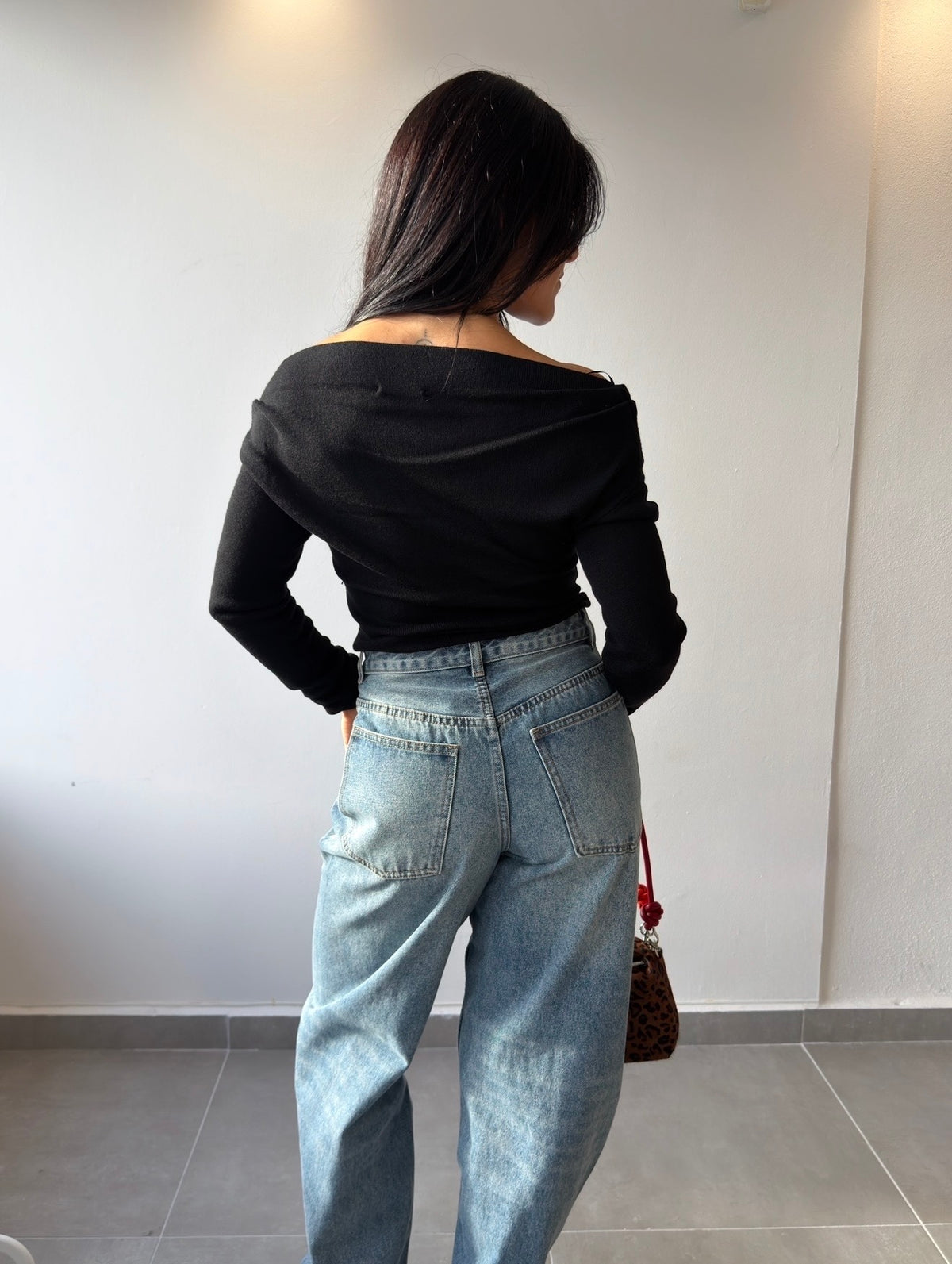 Black Knitted Off Shoulder Top
