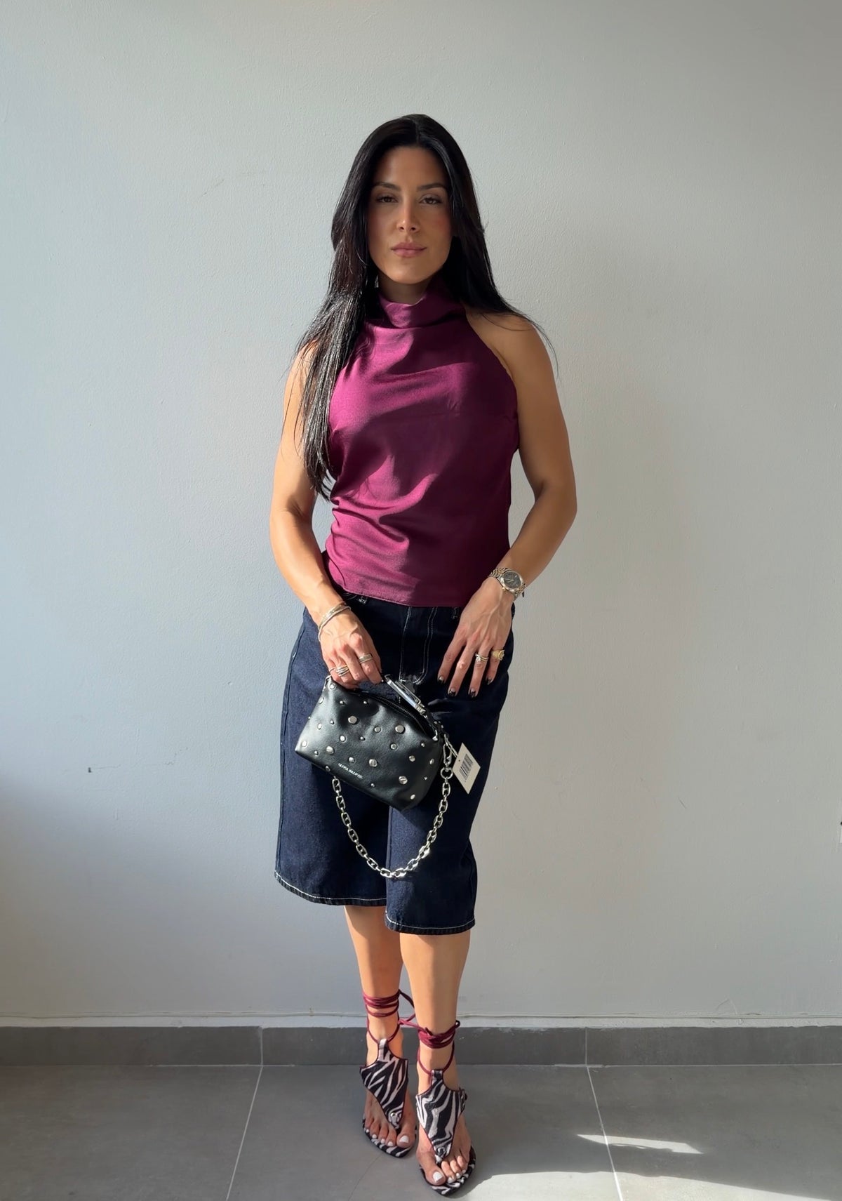 Plum Satin Halter Top