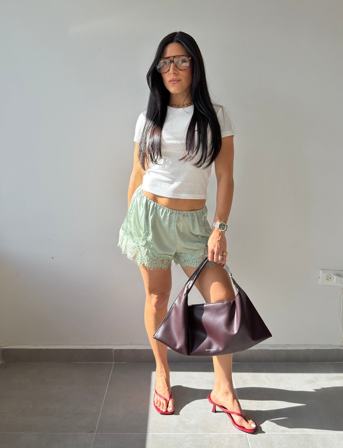Green Satin Lace Short